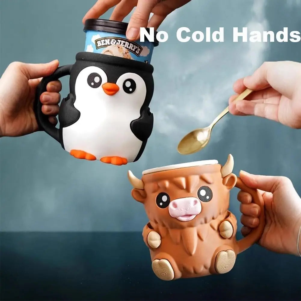 Highland Cow Ice Pint Holder Cute Brown Cup Coaster Horns Non-slip