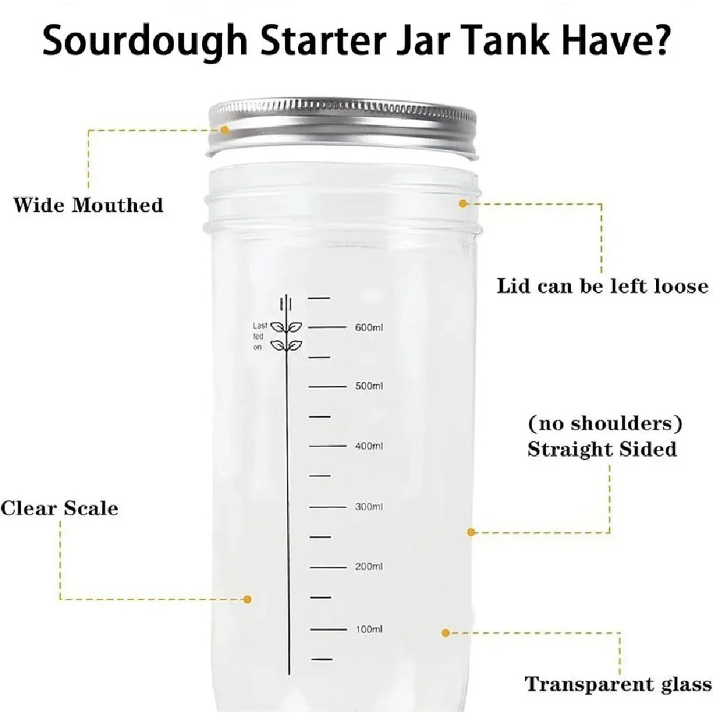 1pc Sour Dough Starter Container Sourdough Starter 24 Oz Jar with Date Marked Feeding Band Thermometer Silicone Scraper Zpaxo