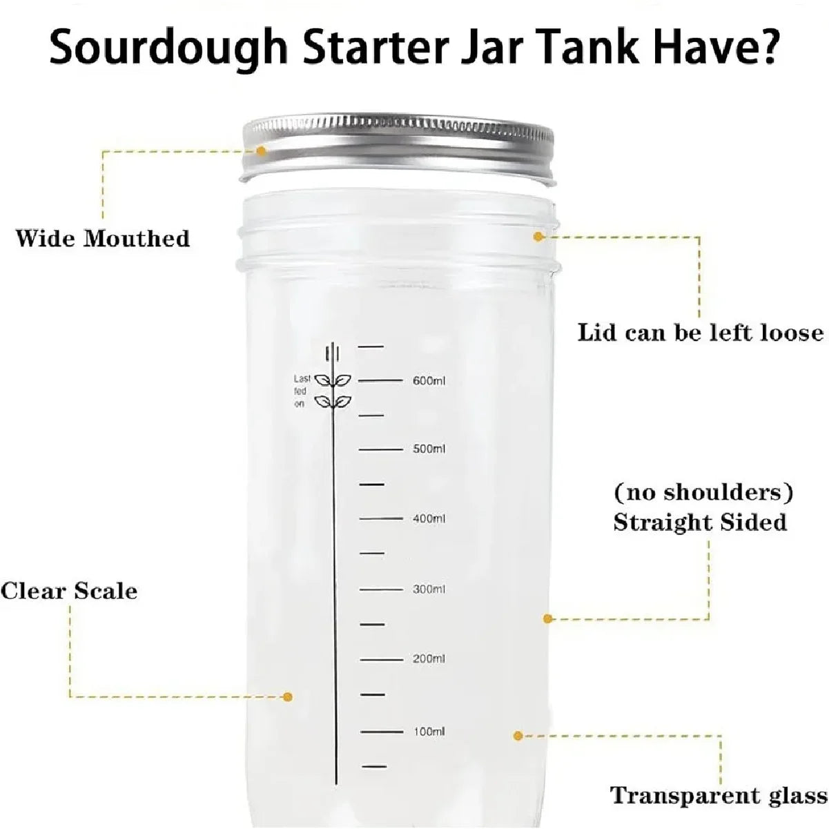 1pc Sour Dough Starter Container Sourdough Starter 24 Oz Jar with Date Marked Feeding Band Thermometer Silicone Scraper Zpaxo