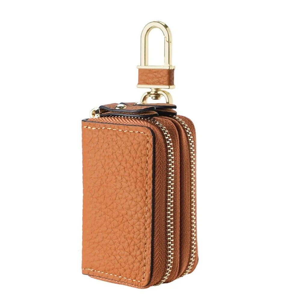 Unisex Double-layer Car Key Bag Lychee Pattern Leather Protection Zpaxo