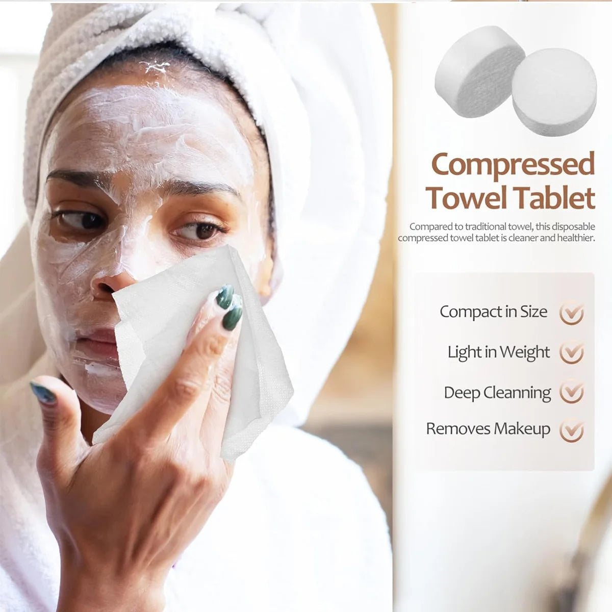 Compressed Towel Disposable Portable Face Towel Cotton Coin Tissue Suitable For Travel Camping Hiking Sports Beauty Salons Zpaxo