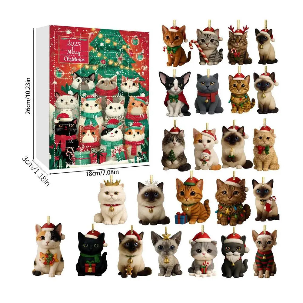 Cat Christmas Countdown Calendar Keychain 2D Acrylic Ornament Charm