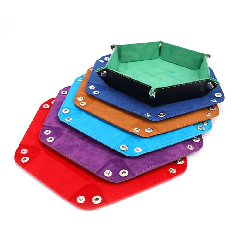 High Quality Foldable Dice Tray Box PU Leather Folding Hexagon Coin Square Tray Dice Game Zpaxo