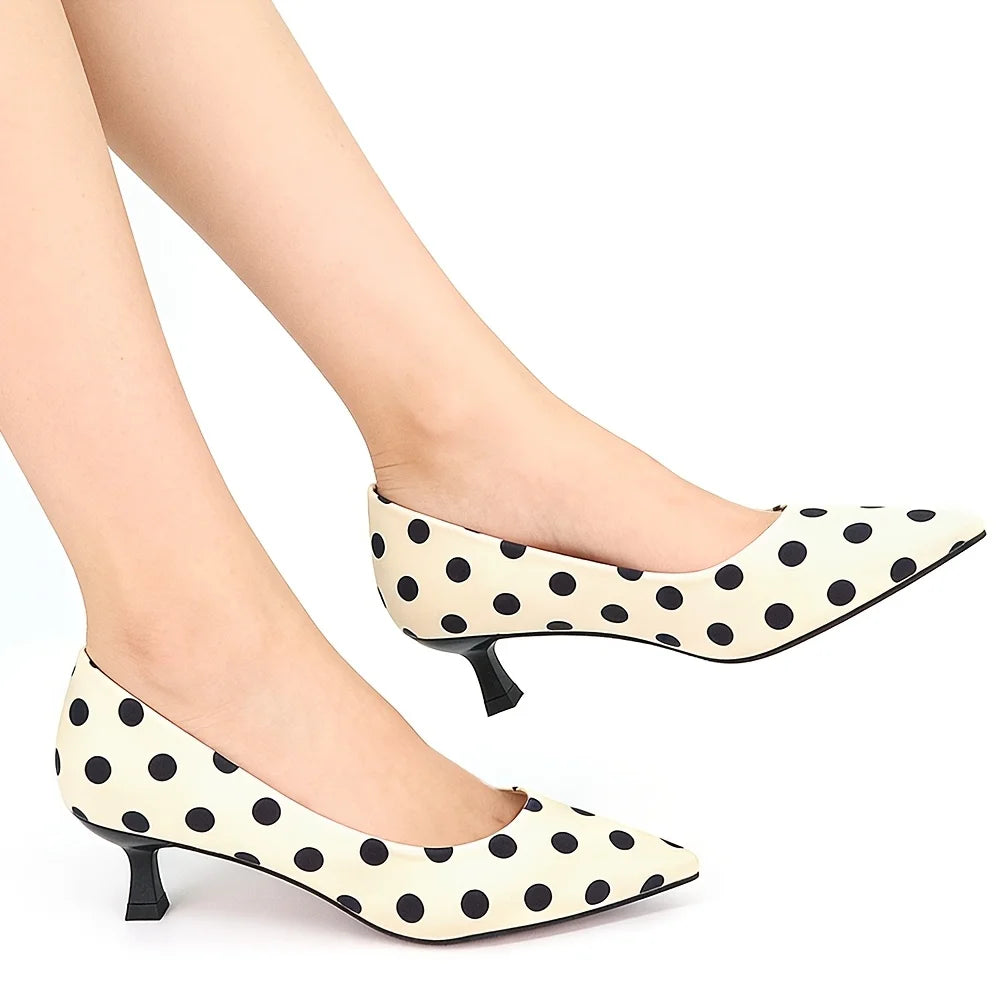 Black & White Polka Dot Heels – Retro Faux Leather Pumps