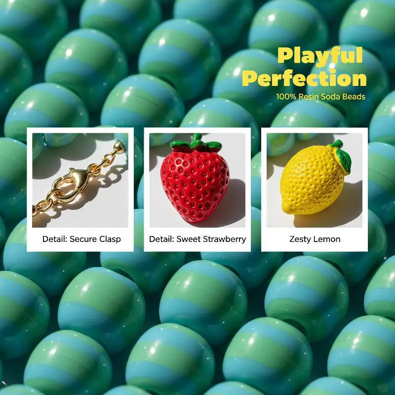 Adjustable Length Summer Fruit Bead Necklace Cute Lemon Strawberry Zpaxo