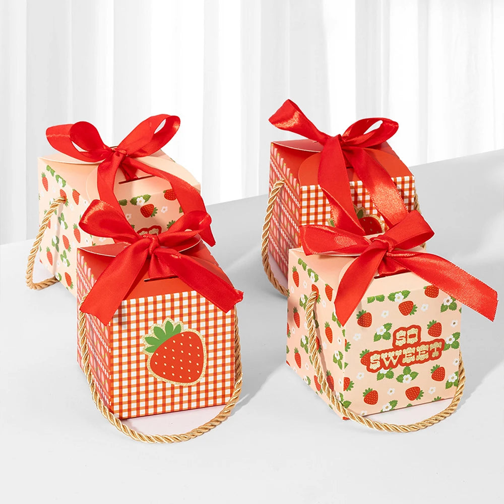 2/6/12Pcs Strawberry Theme Box Strawberry Party Favor Candy Fruit Cake Gift Box for Birthday Baby Shower Christmas Decor Zpaxo