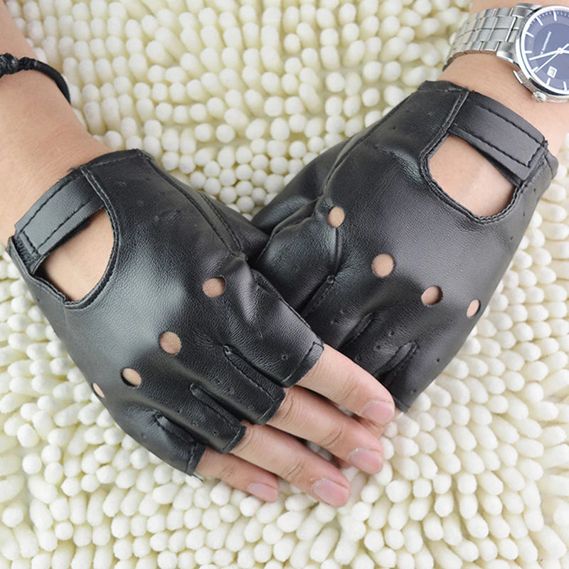 Leather Gloves Black Fingerless Driving Fashion Men Women Half Finger Gloves New Zpaxo