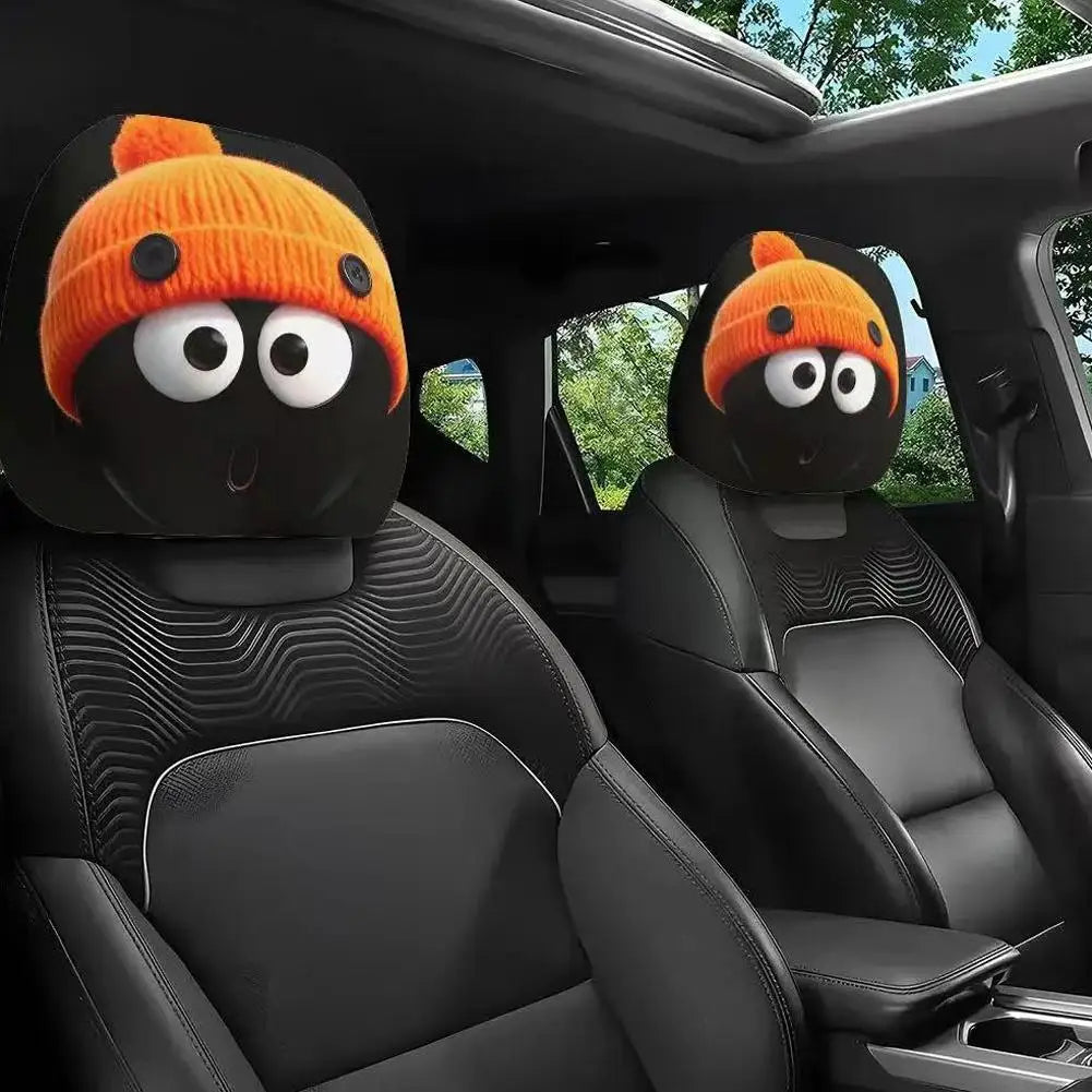 Funny Face Expressions Protector Funny Slanted Eyes Cartoon Print Car Headrest Cover And Cool Decoration Cartoon Face Elastic Zpaxo