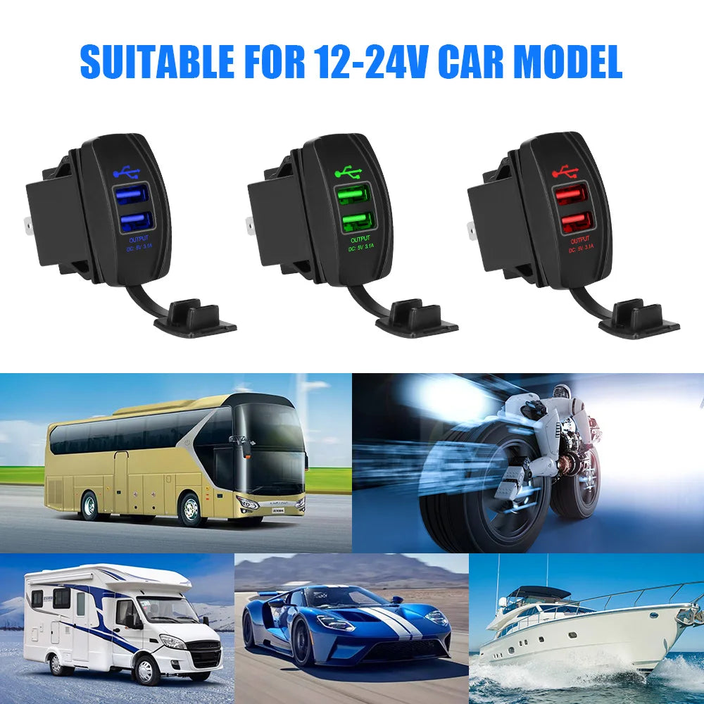 Car Charger Auto Adapter Dual USB Ports Dustproof Phone 5V 3 1A LED