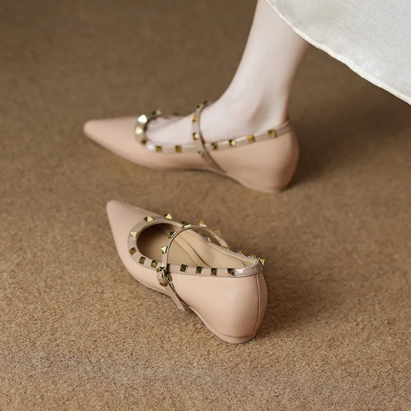 Pointed Toe Mary Janes Cover Heels Women Single Shoes Summer Fashion Female Pumps Rivet Buckle Strap Zapatos Mujer Zpaxo