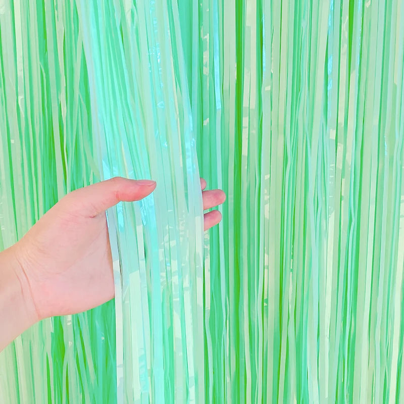 Pastel Fringe Foil Curtain Macaron Curtains Photo Booth Backdrop Zpaxo Macaron green 1 pack