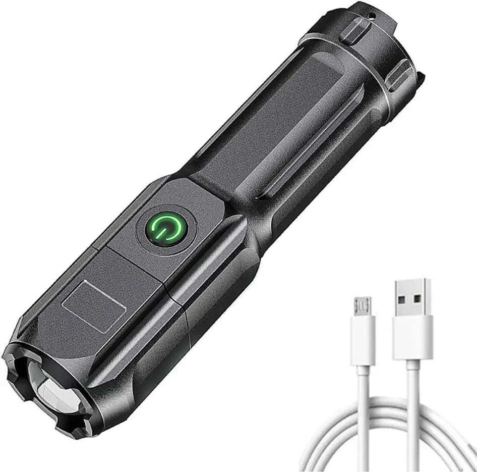 Powerful LED Flashlight Rechargeable USB 18650 Waterproof Zoom Zpaxo black