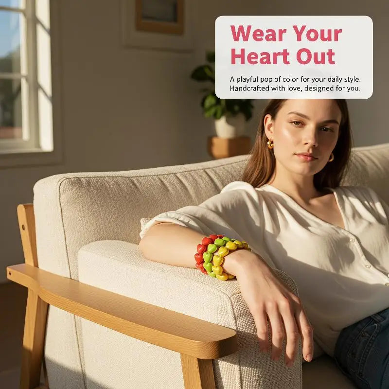 Heart Beaded Bracelet Fashion Sweet Colorful Retro Women Jewelry Zpaxo