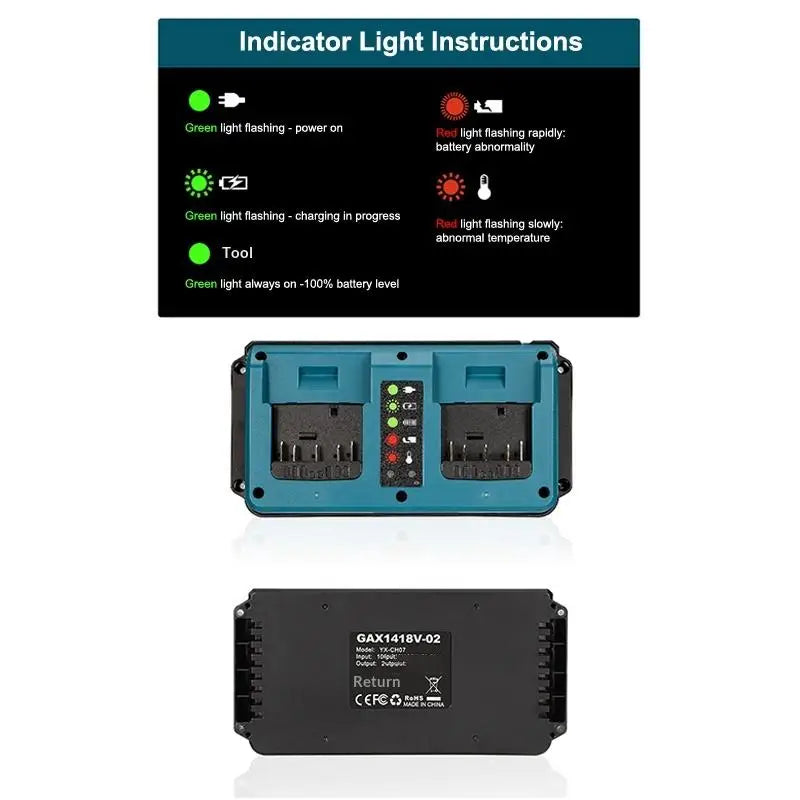 2-Port 14.4V–18V Li-Ion Battery Charger Station | BAT609