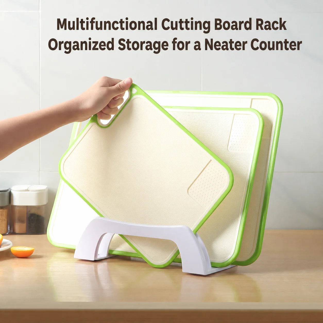 Kitchen Countertop Organizer – 3-Slot Cutting Board & Pot Lid Rack