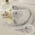 Fluffy Hooded Round Cat Bed Anti- Cave Anti-slip Bottom Machine