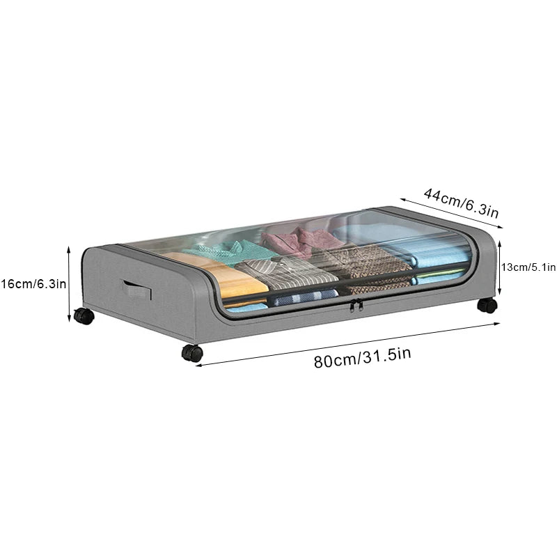 Under Bed Storage Box with Wheels Large Capacity Dust Proof Quilt Clothes Storage Bag Bedroom Toy Sundries Pulley Organizing Box Zpaxo Gray-1pc