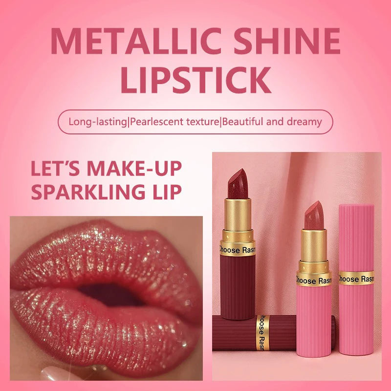 Pearlescent Pink Glitter Velvet Lipstick Delicate Pearl Shimmer Diamond Lipstick Waterproof Long Lasting Women Makeup Cosmetic Zpaxo