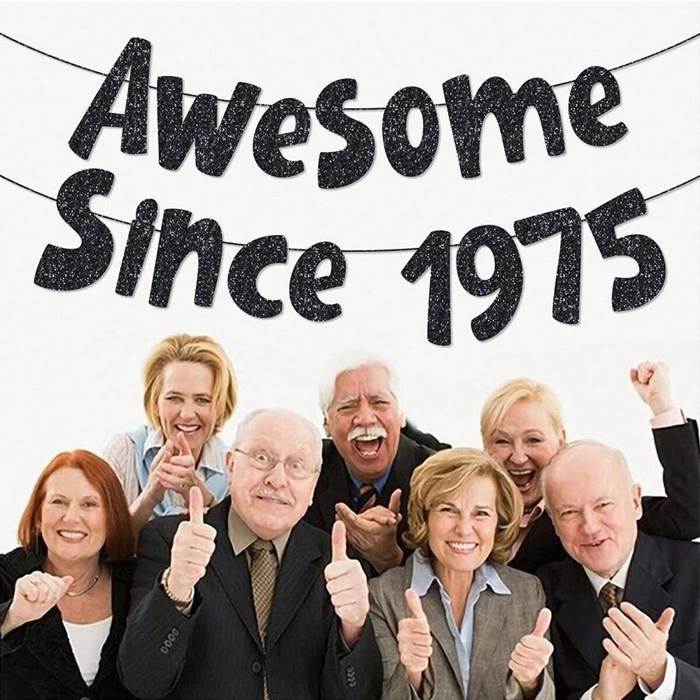 Awesome Since 1995/1985/1975/1965/1955 Banner Gold Black Glitter Banner Birthday Anniversary Party Favors Home Wall Decoration Zpaxo