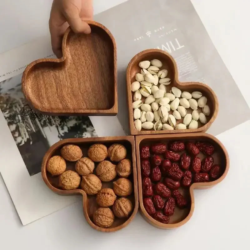 Stackable Solid Wood Candy & Dried Fruit Tray – Heart Design Wood Serving Tray Zpaxo