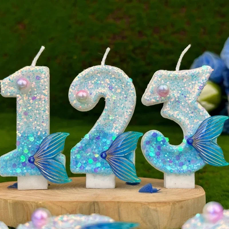 New DIY Digital Birthday Candles Cake Mermaid Tail Glitter Candle Decoration Baking Supplies for Wedding Anniversary Celebration Zpaxo
