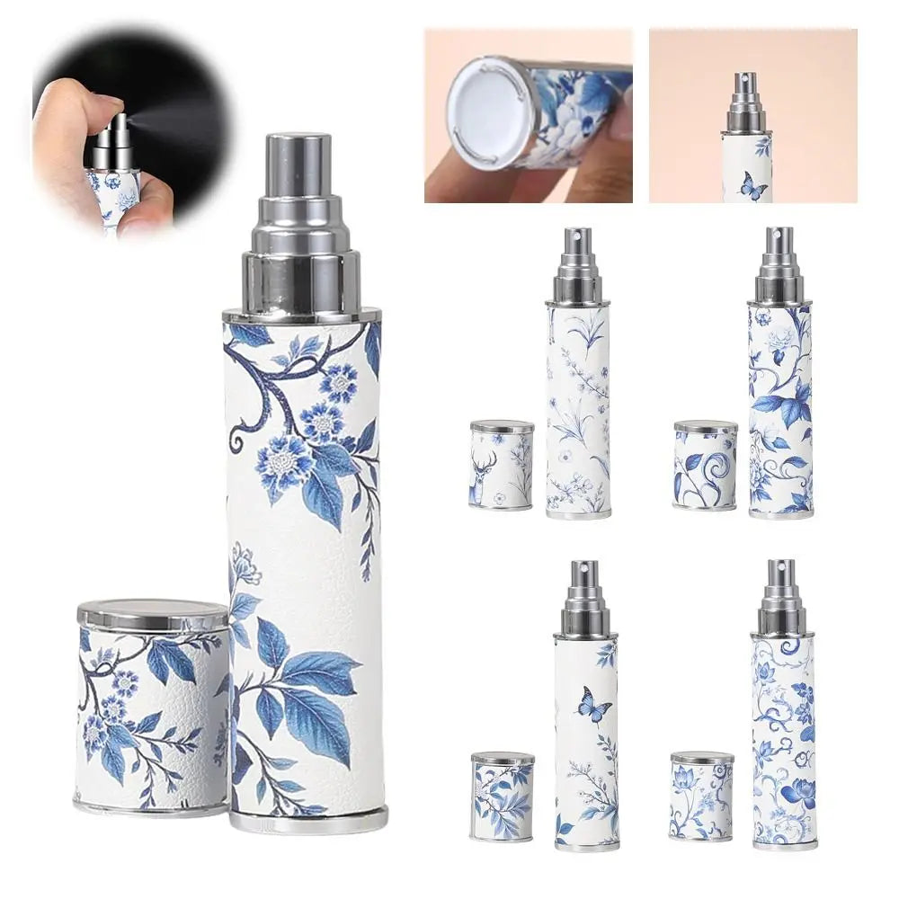 PU Leather Perfume Bottle Blue White Porcelain Cosmetic Container Zpaxo