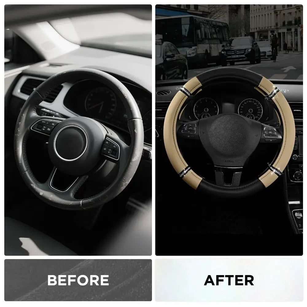 PU Leather Steering Wheel Cover Diamond Stitching Anti-slip Wrap Zpaxo
