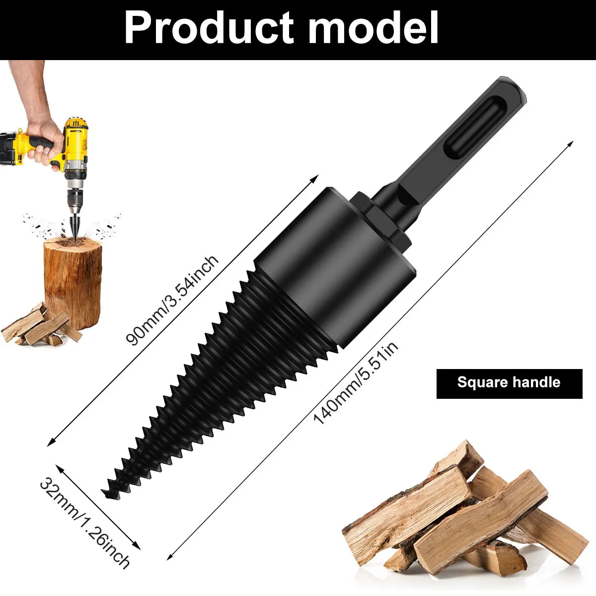 1/2PC Firewood Log Splitter 32/42mm Sturdy High-Carbon Steel Wood Log Splitter Screw Cones Drill Bit with Hex/Round/Square Shank Zpaxo Type B-1