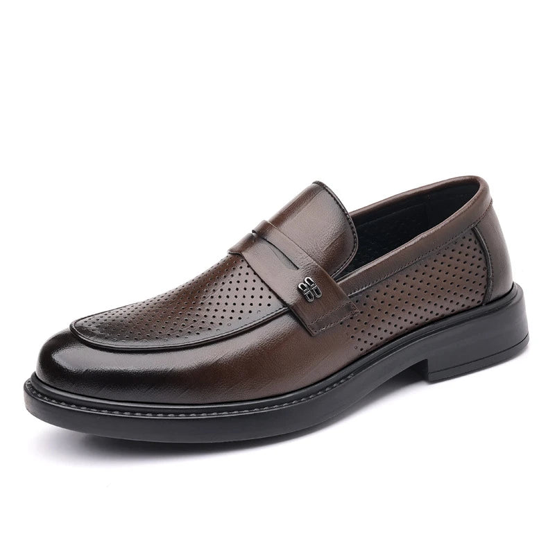 Mens Black Penny Loafers Perforated Detail Slip Comfortable Zpaxo