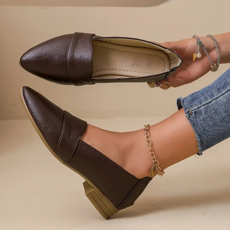 Women's Spring Autumn Vintage Solid Comfortable Single Shoes 2026 Zpaxo Brown 35