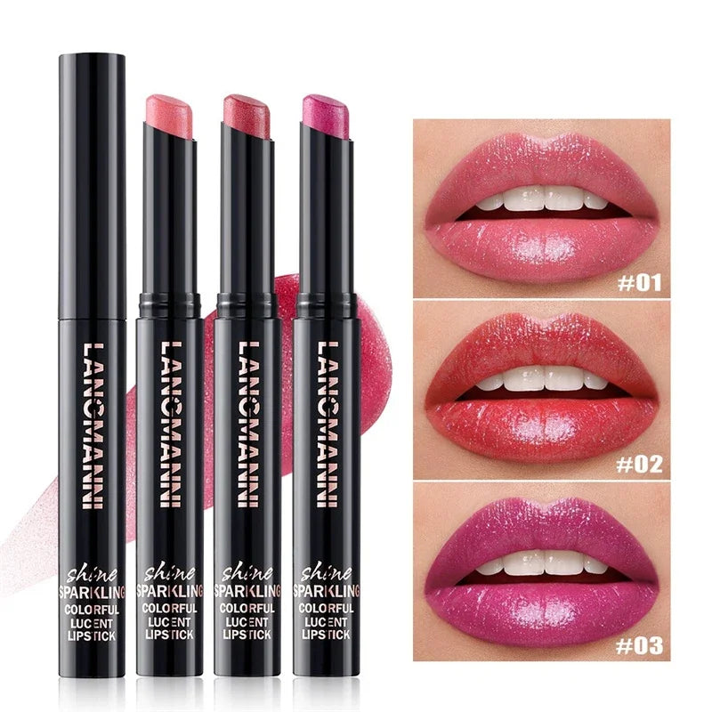 10 Colors Glitter Lipstick Waterproof Long Lasting Diamond Pearlescent Lipstick Moisturizing Lips Plumper Nourish Lip Balm Zpaxo