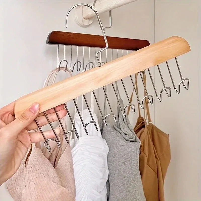 Wooden Multi-hook Hanger Organizer Space-saving Storage Rack