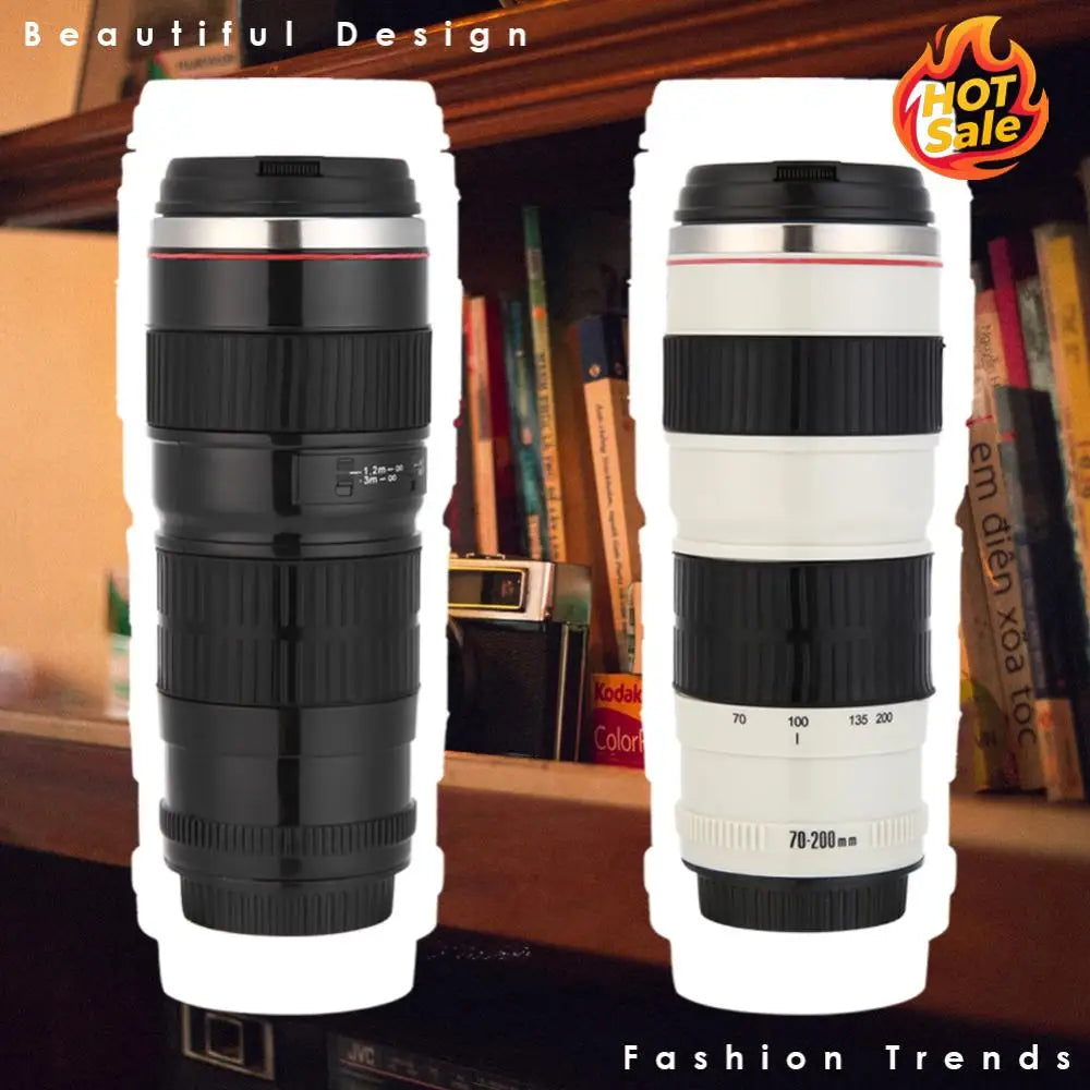 400ml Camera Lens Coffee Mug Leak Proof Photo Coffee Cup Novelty Stainless Steel Water Bottle Gifts for Lovers Valentine's Day Zpaxo