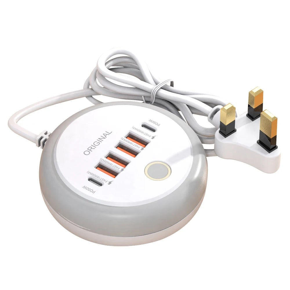 50W 6-Port USB Charging Station – Type-C Fast Charger Night Light USB Charging Station Zpaxo UK Plug