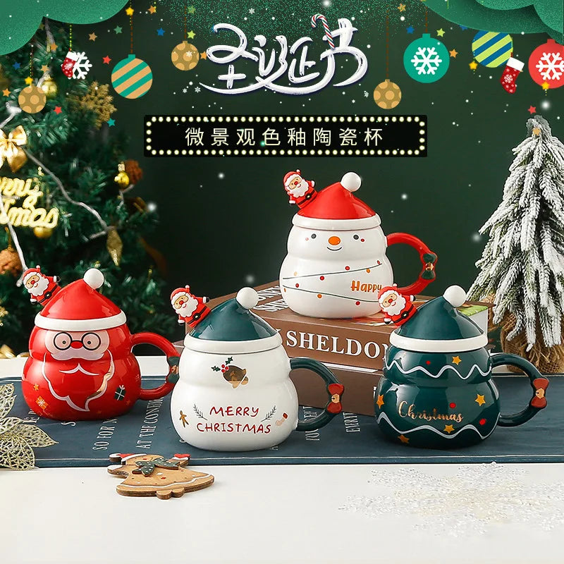 Creative Christmas Gifts Ceramic Cups LIDS Spoons Large Capacity