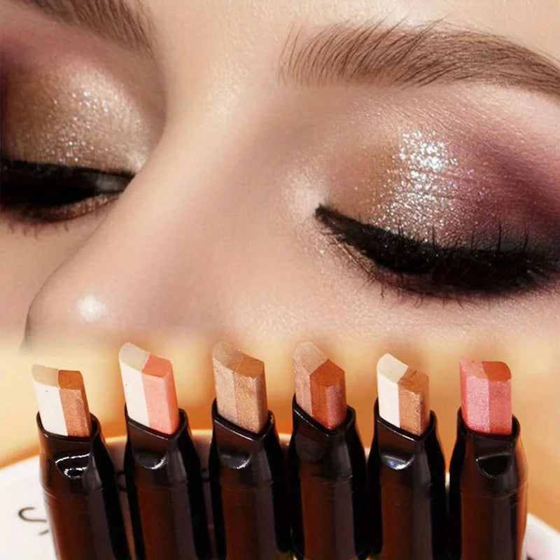 Glitter Double Color Gradient Eyeshadow Stick Pencil Two Tone Shimmer Metallic Lazy Eye Shadow Pen Waterproof 2 in 1 Eye Makeup Zpaxo