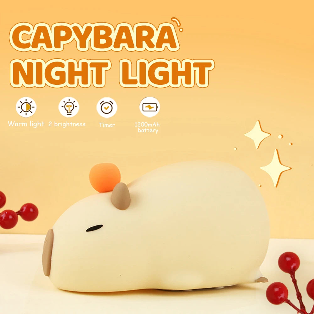 Cute Cartoon Capybara Silicone Night Light USB Rechargeable Timing Dimming Sleep Night Lamp for Children's Room Decor Zpaxo