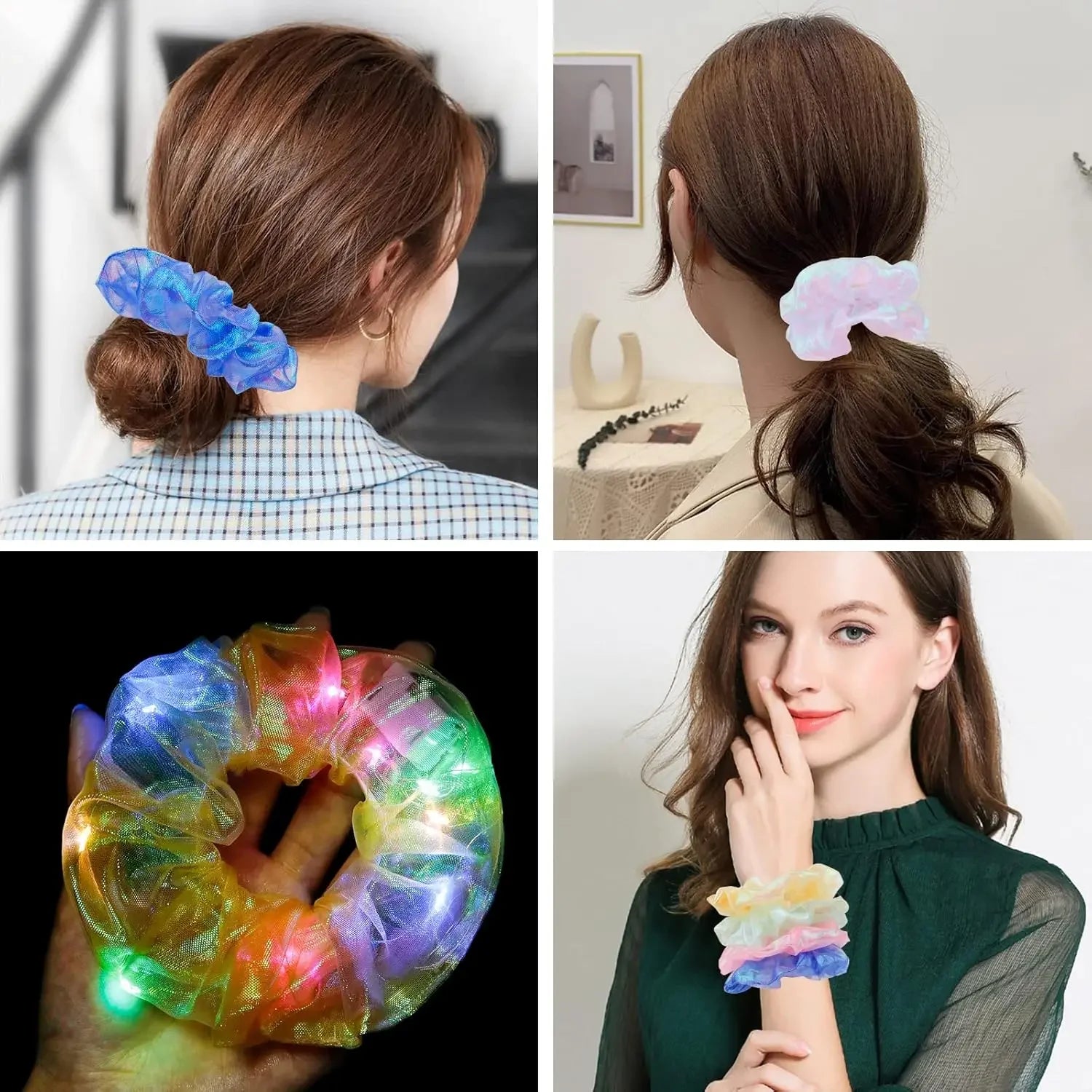 LED Light Hair Scrunchies Up Elastic Glow Hairbands Mermaid Party