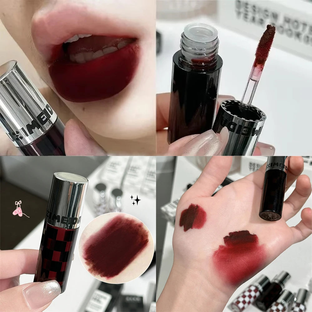 Checkered Nude Purple Matte Lip Mud Mousse Lipstick Waterproof Punk Zpaxo