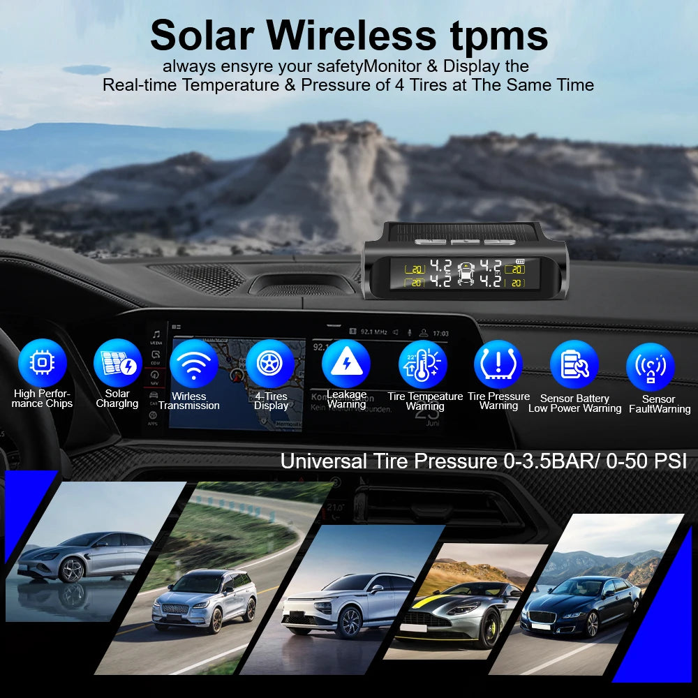 Auto Security Alarm External Sensor 2025 Solar Power Car TPMS Tyre