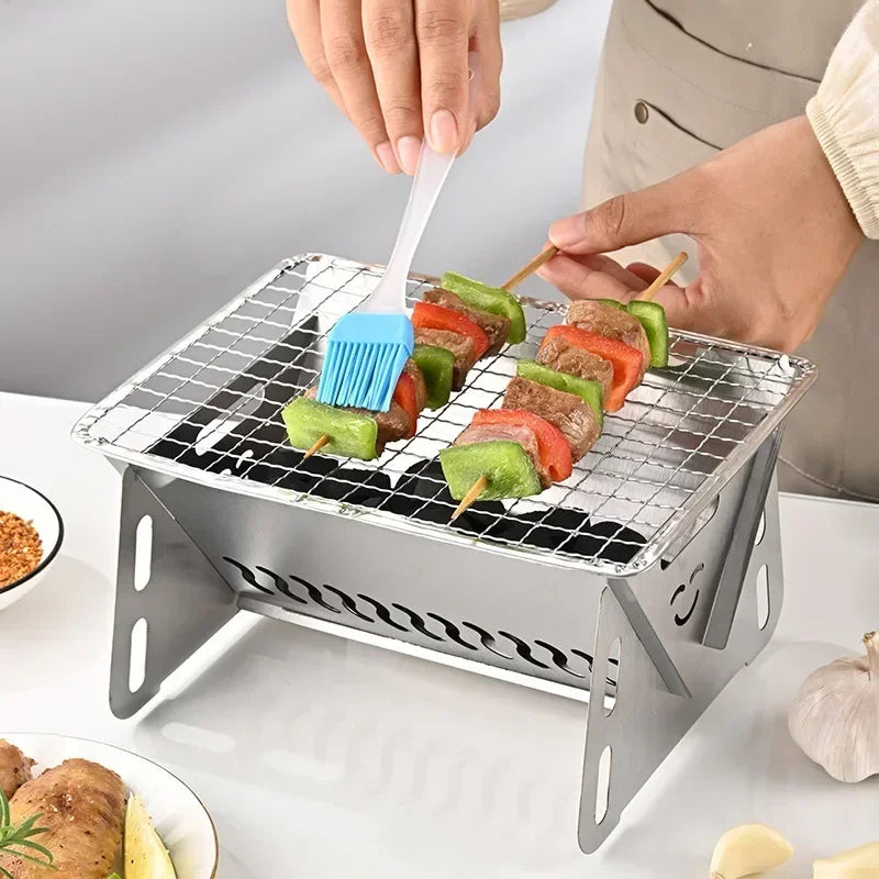 New Mini Outdoor Folding Barbecue Stove Stainless Steel Convenient Card Type Firewood Stove Barbecue Grills Rack Household Stove Zpaxo