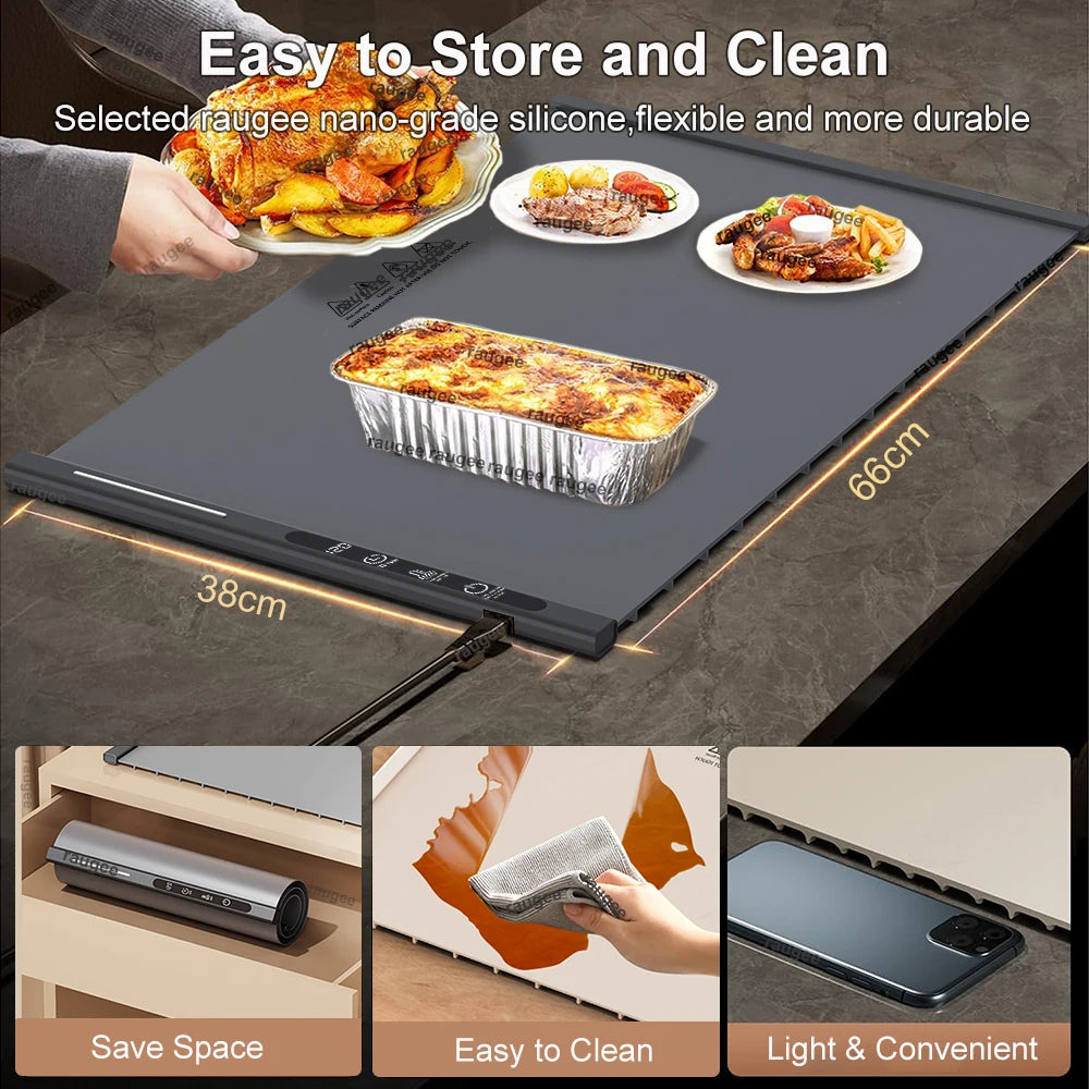 Electric Food Warmer Mat Foldable Warming Tray 8 Tem Setting Full