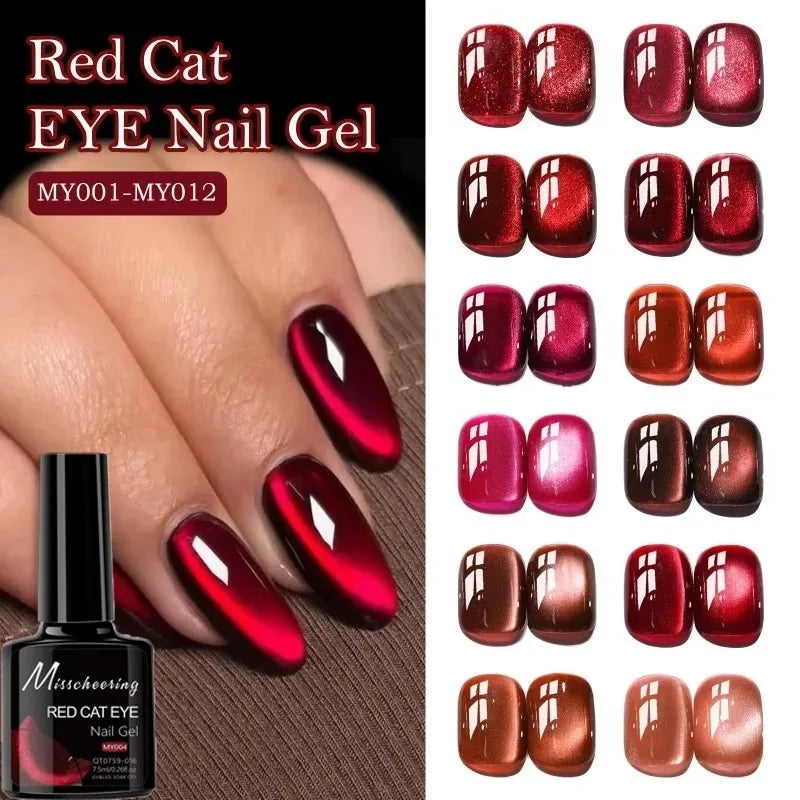 Red Ruby Cat Eye Magnetic Gel Nail Polish Cherry Art DIY Sparking