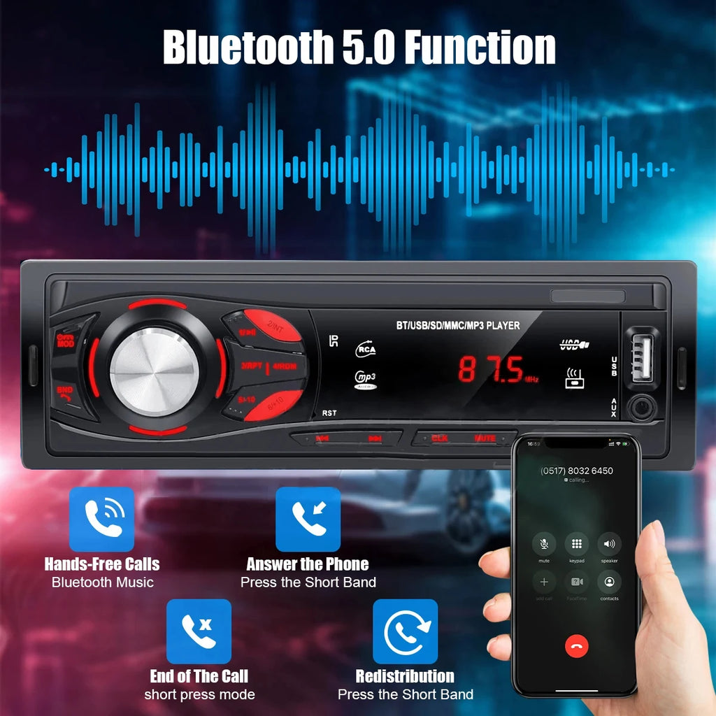 PHONEPACE Bluetooth Car Stereo 4x15W Audio FM Radio MP3 Player USB SD
