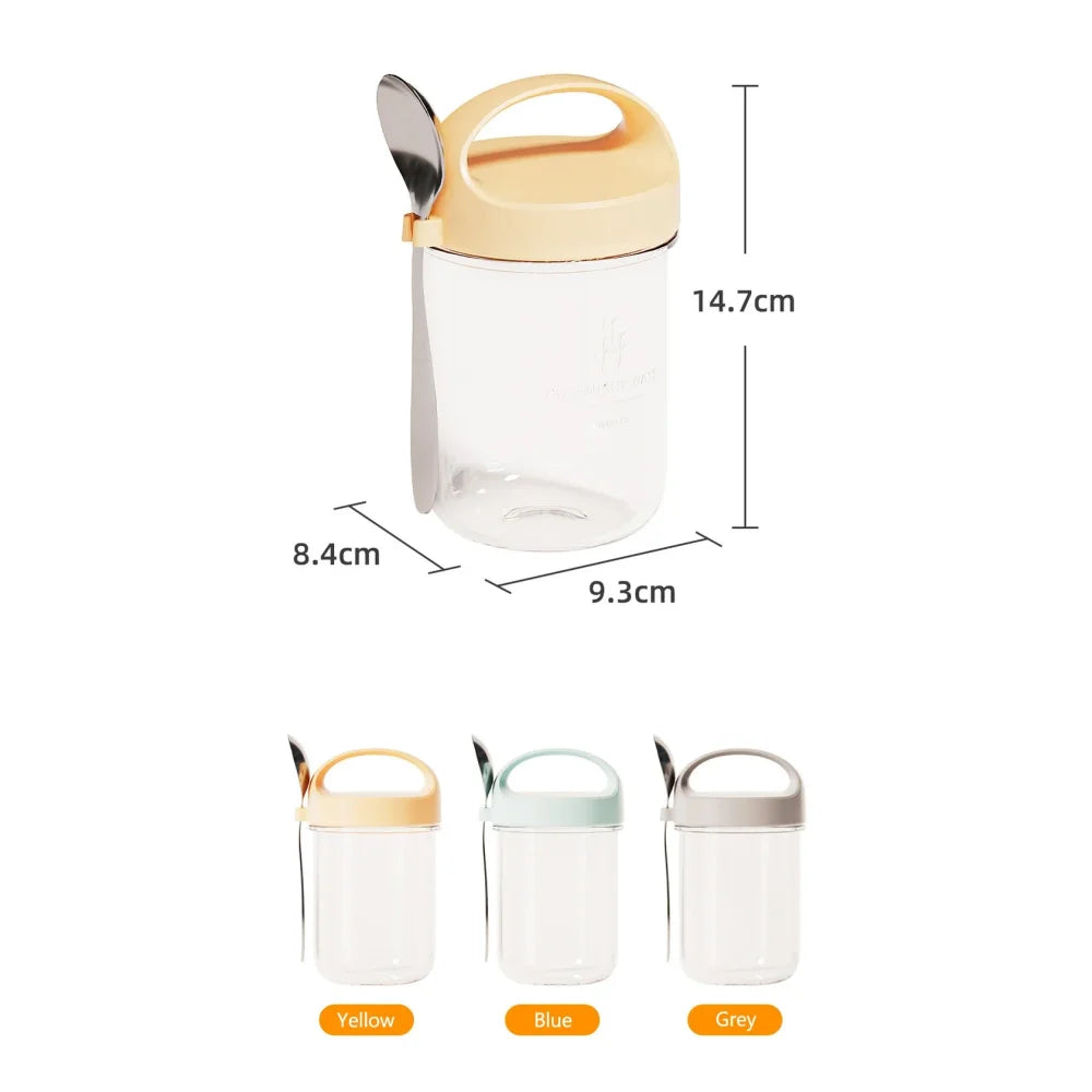 16-Ounce Portable Glass Breakfast Mason Jar, Plastic Overnight Oat Jar with Lid and Spoon, Reusable Zpaxo
