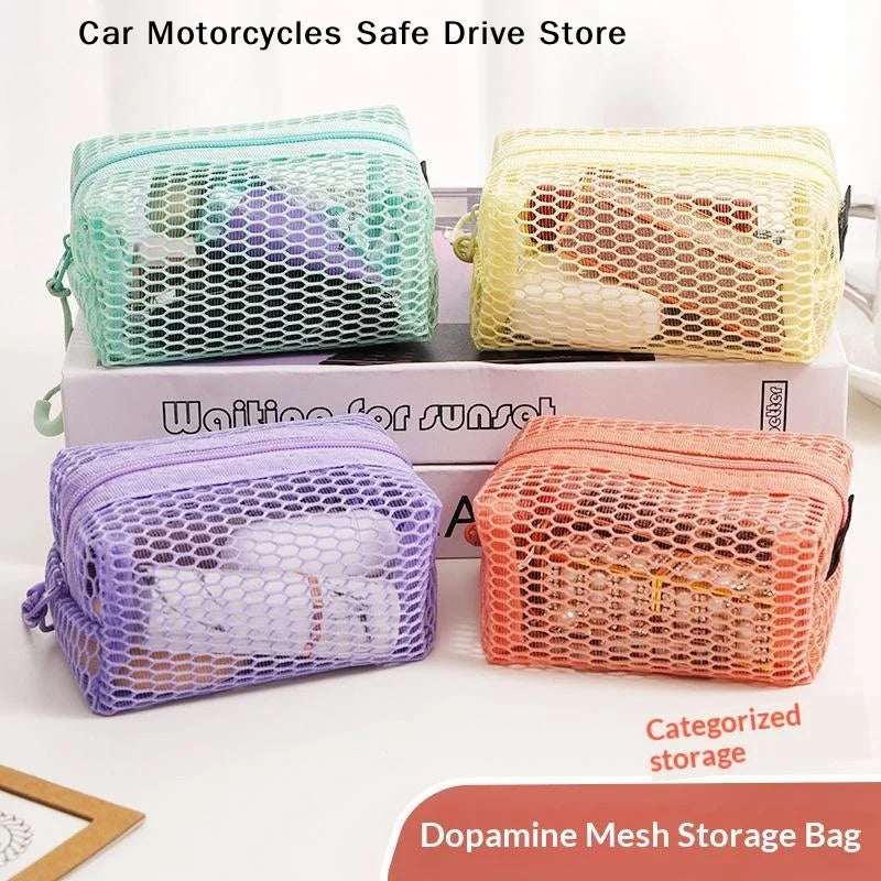 MPortable Honeycomb Mesh Cosmetic Storage Bag Zipper Breathable