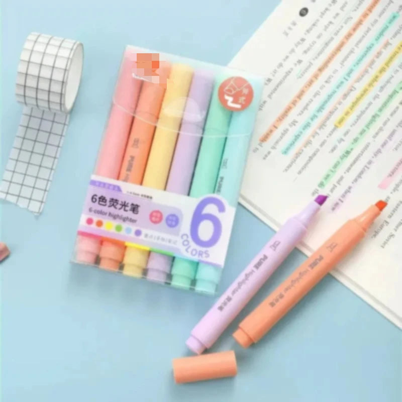 6 Pastel Macaron Highlighter Pen Marker Pens Fluorescent Drawing