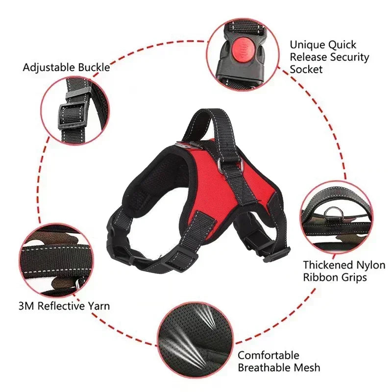 No-pull Dog Harness Leash Adjustable Comfort Fit Easy-control Handle