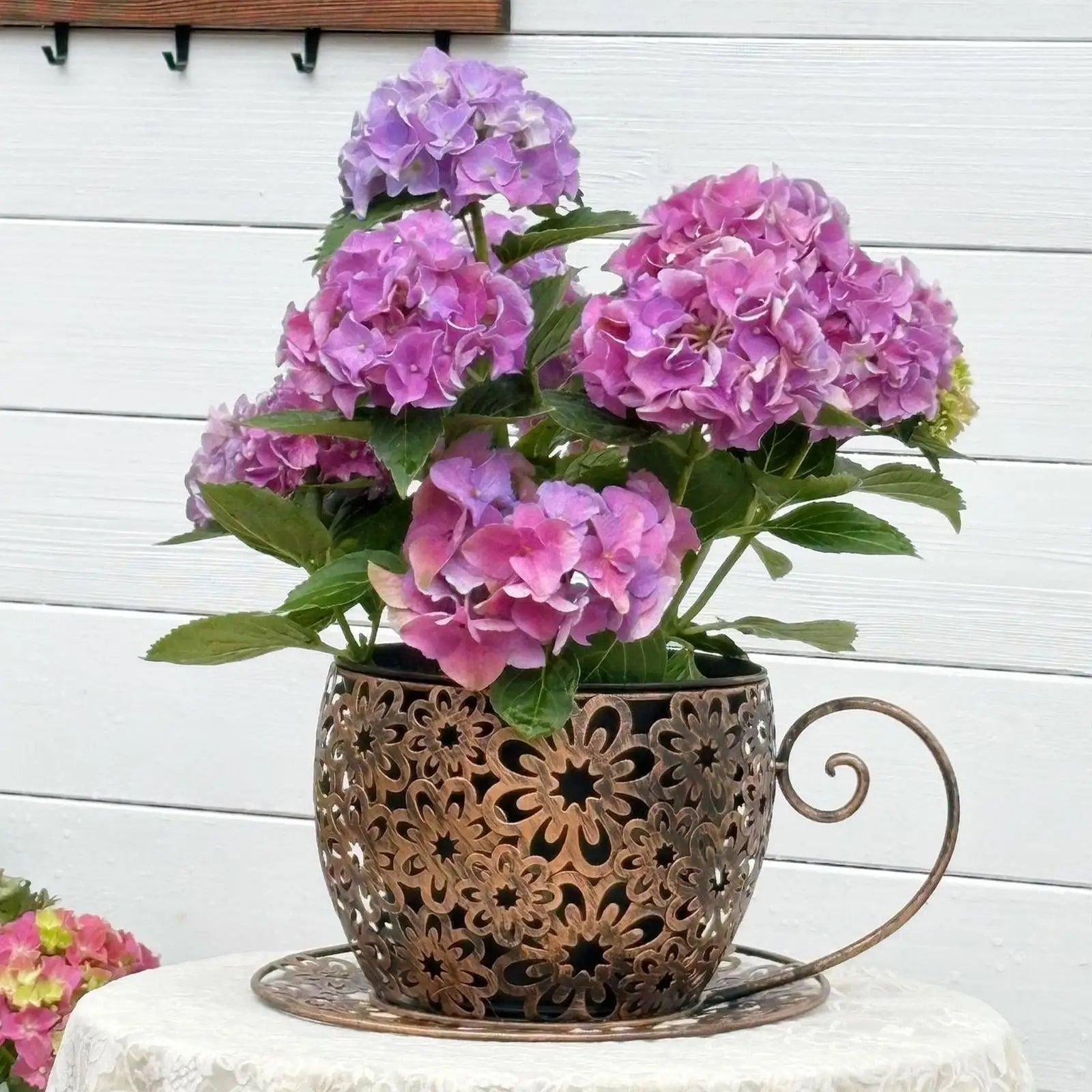 Funny Planter Iron Retro Hollow Teacup Yard Decor Large Garden Pots