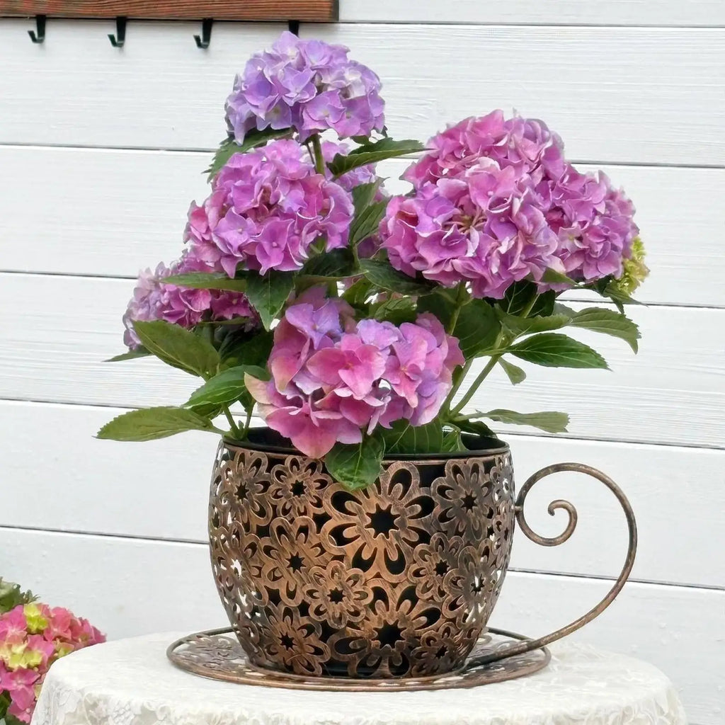 Funny Planter Iron Retro Hollow Teacup Yard Decor Large Garden Pots